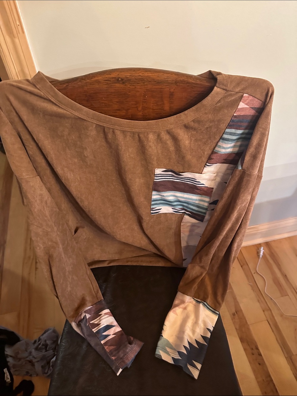 Brown Women's Pullover Top with Southwestern Accent